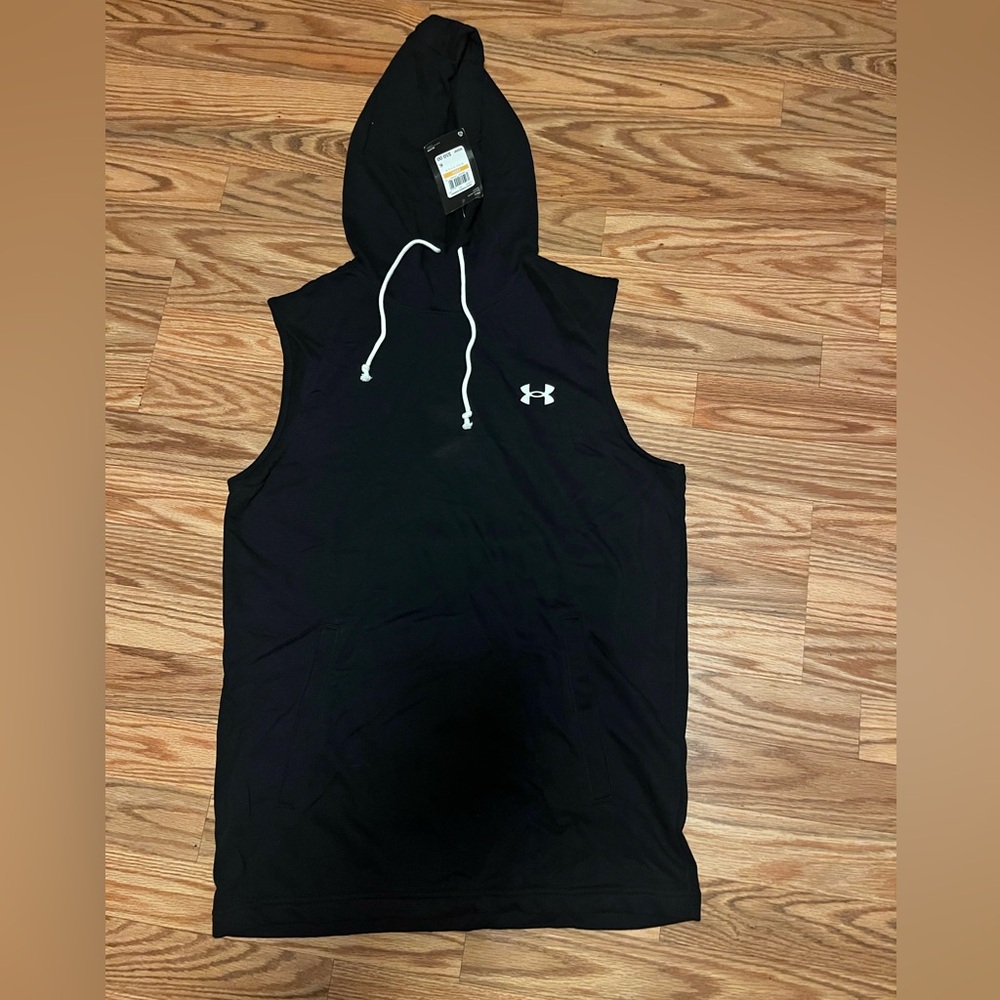 Under armour sleeveless terry hooded tank various  men’s sizes NWT. Black
